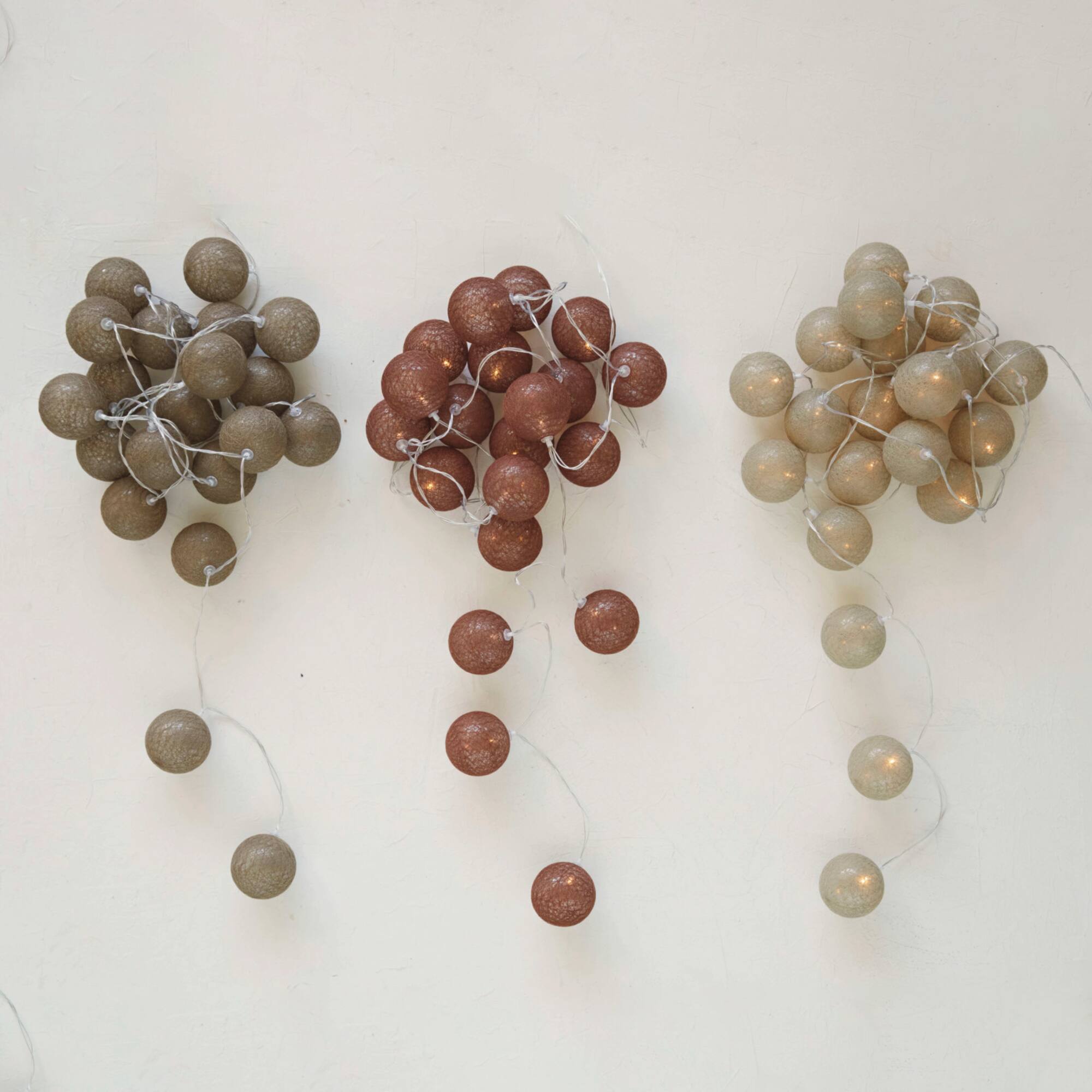 Hello Honey® 20ct. Taupe Fabric String Ball Lights with Plastic Cord